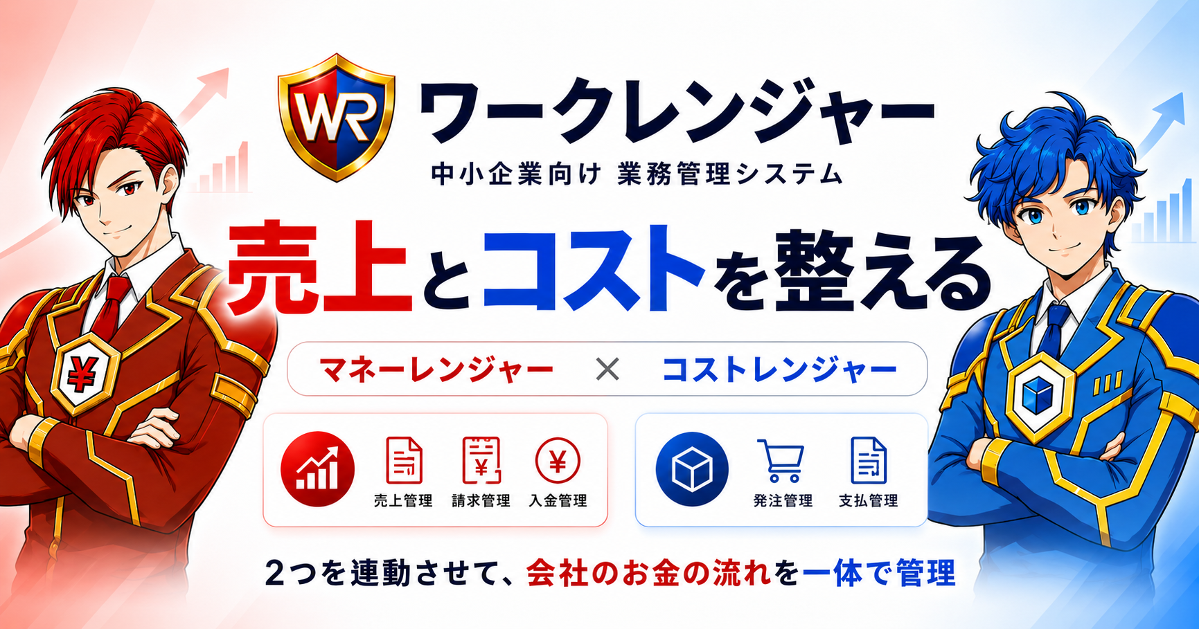 ワークレンジャーは、マネーレンジャーとコストレンジャーを連携させ、売上とコストを整える中小企業向け業務管理システムです。